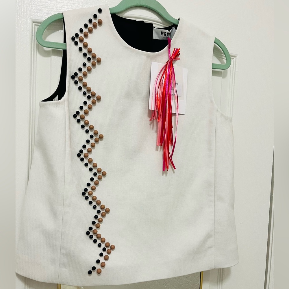 Brand NEW WITH TAGS MSGM Milano Beaded White Top. Limited edition